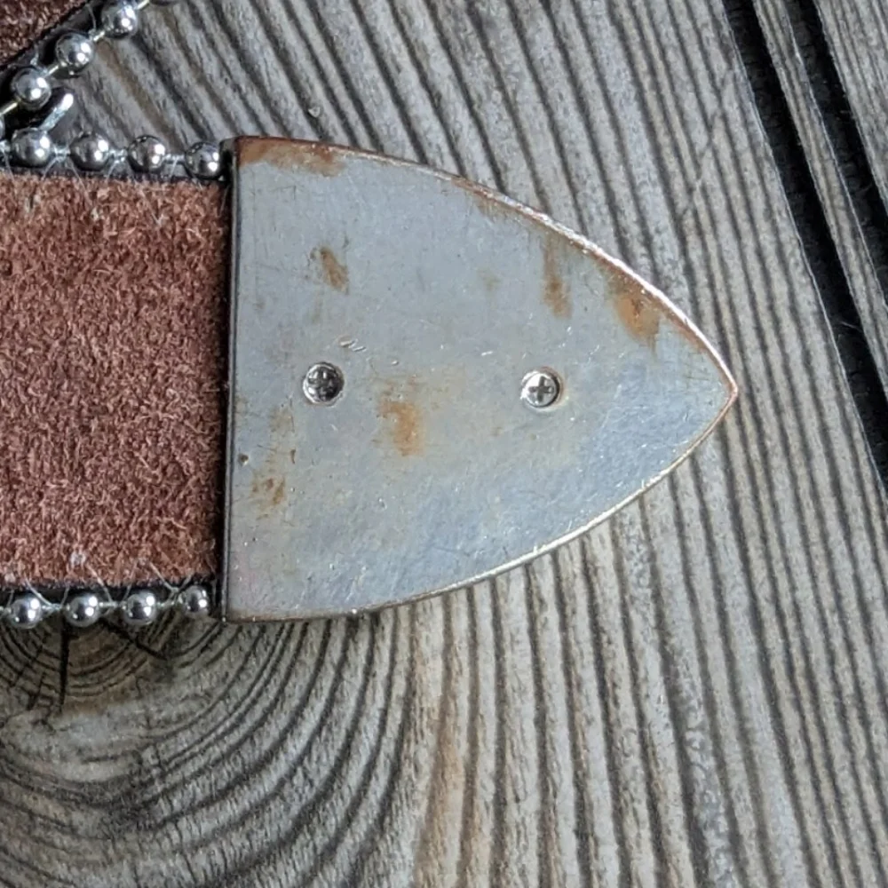 Moc-crocodile Leather Belt Amber Crystals And Crosses Excellent Condition